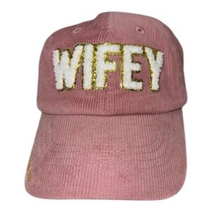 Simply Southern Pink, White & Gold Corduroy WIFEY Hat. New with Tags